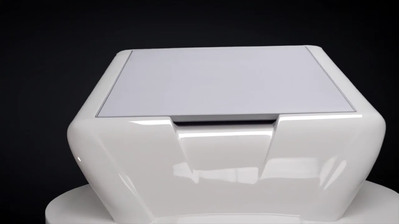 Close-up of MTN's white antenna mount on a black background